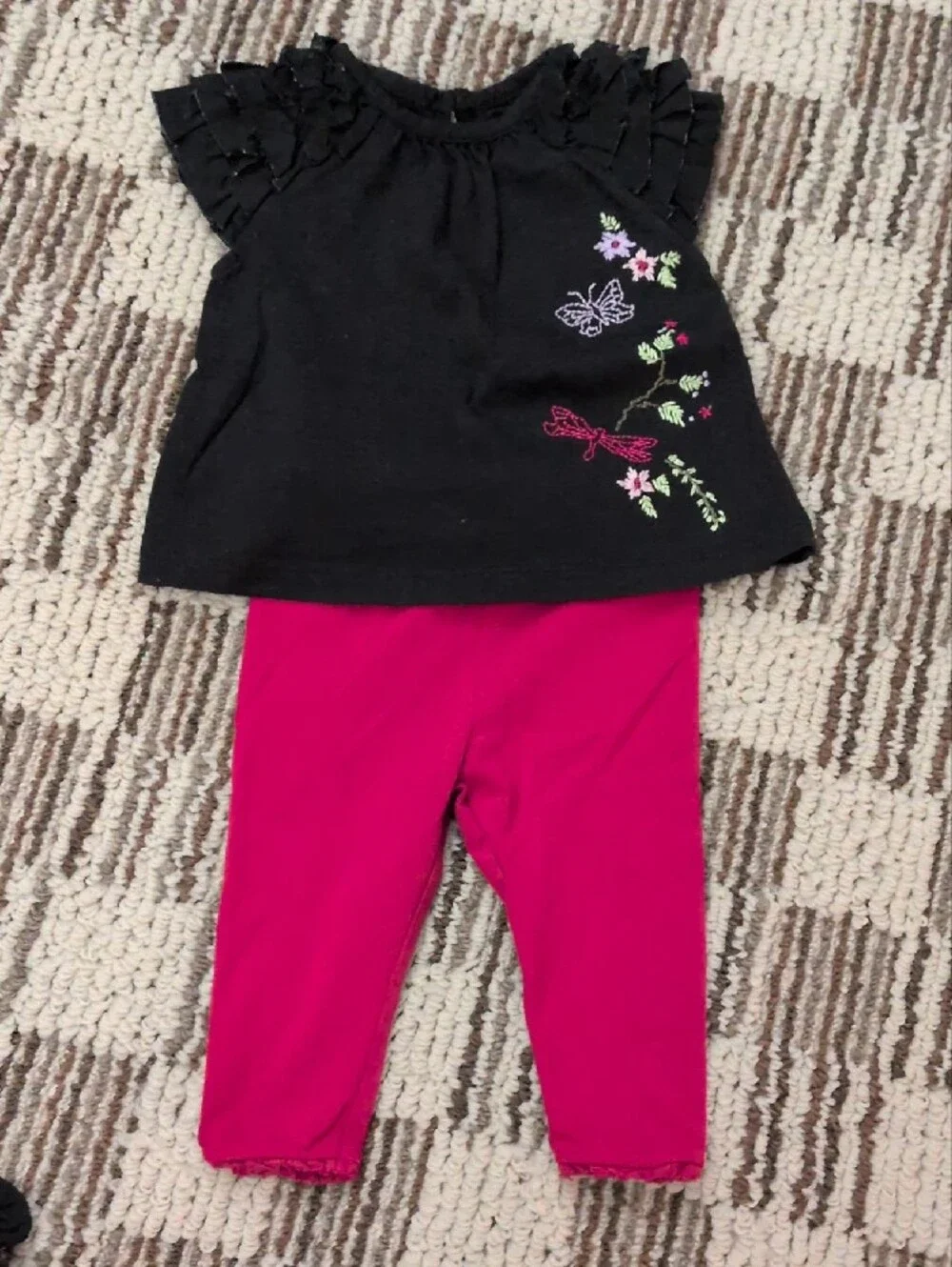 Baby Gap Blk Bodysuit & Top with Red/Purple/Green Embroidery.  Matching Red Pant